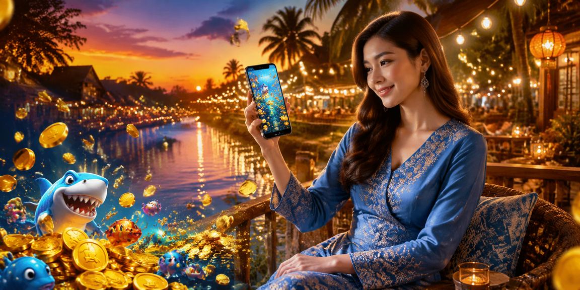 Pengguna Malaysia bermain permainan tembak ikan spingo88 berbaju kurung